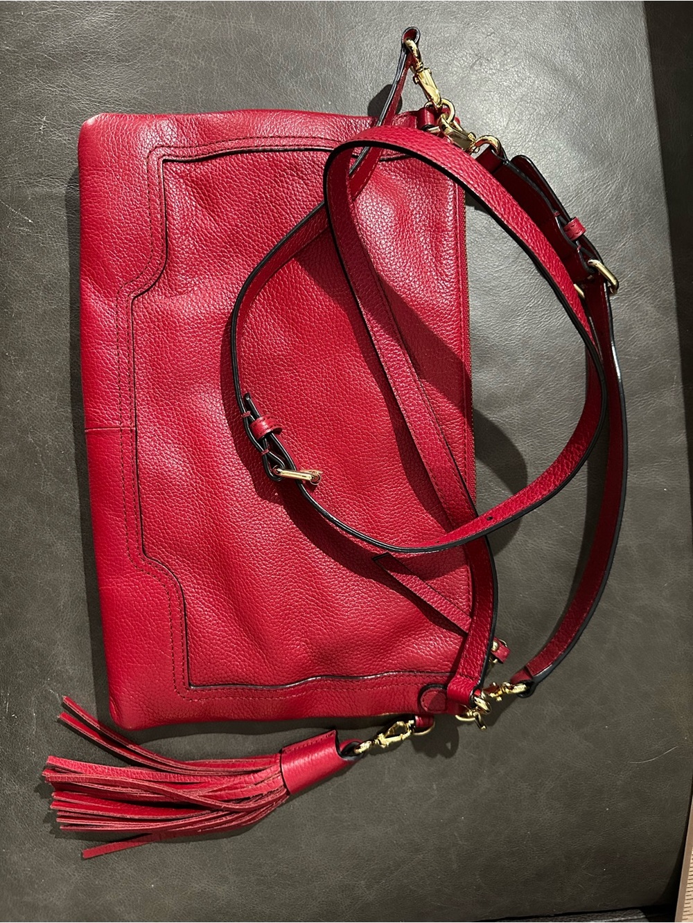 Banana Republic Red Leather Crossbody Convertible Bag Tassel Gold Statement Bag - Picture 10 of 16